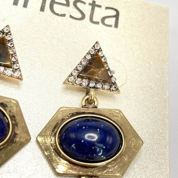 Finesta Antique gold geometric dangle earrings - Picture 3 of 8